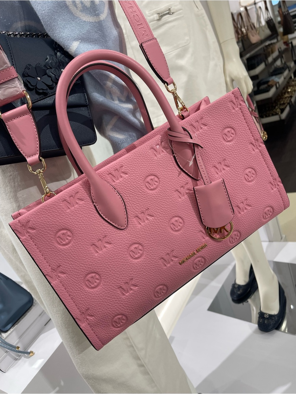Michael Kors Mirella Med Logo Debossed Satchel Shoulder Tote Handbag Crossbody - Picture 2 of 16